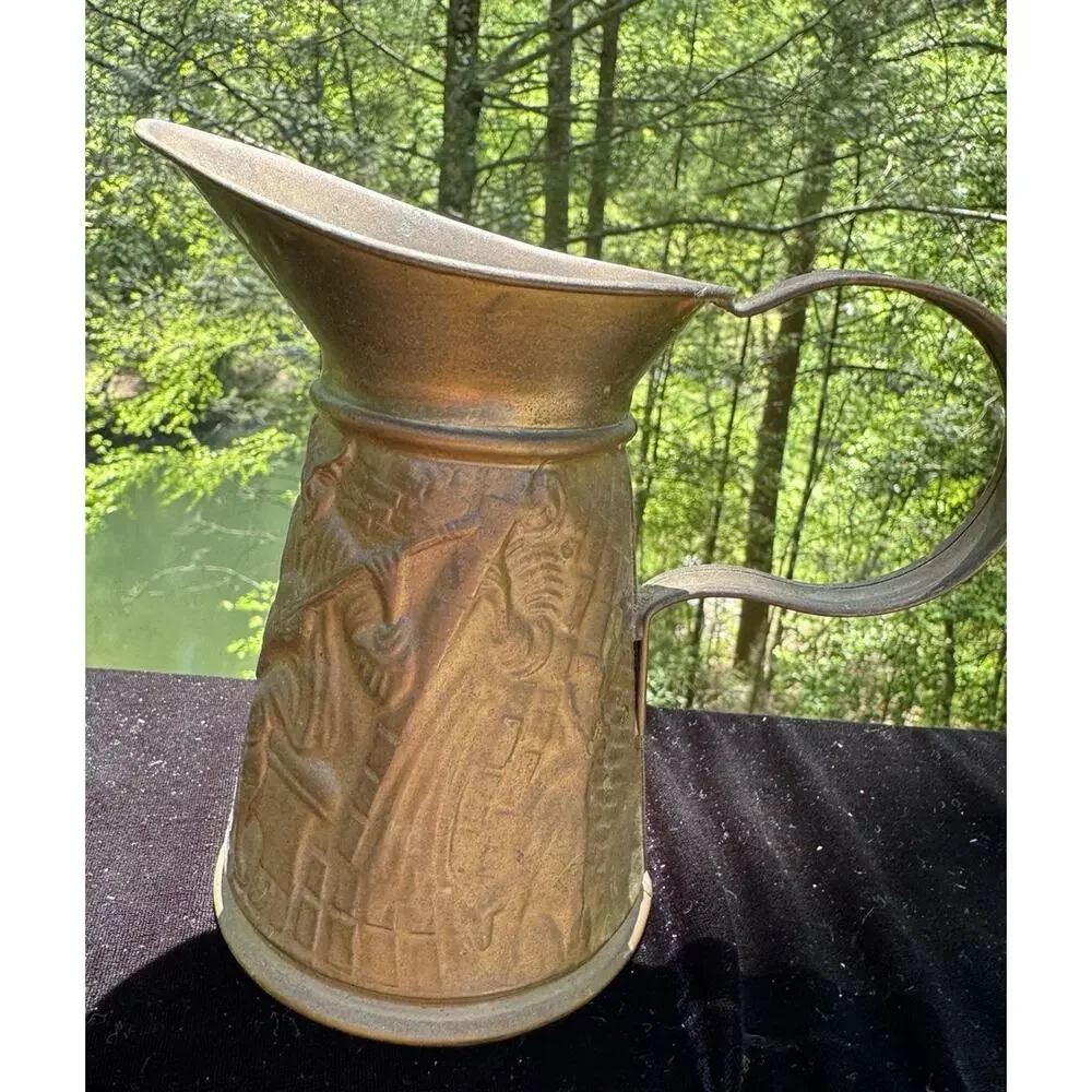 Intake Lombard England Embossed Brass Pitcher/Jug W/ Musician Scene